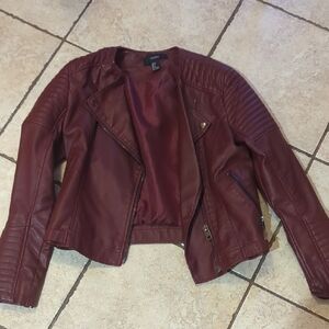 Forever 21 Deep Red Leather Trendy  Jacket S.